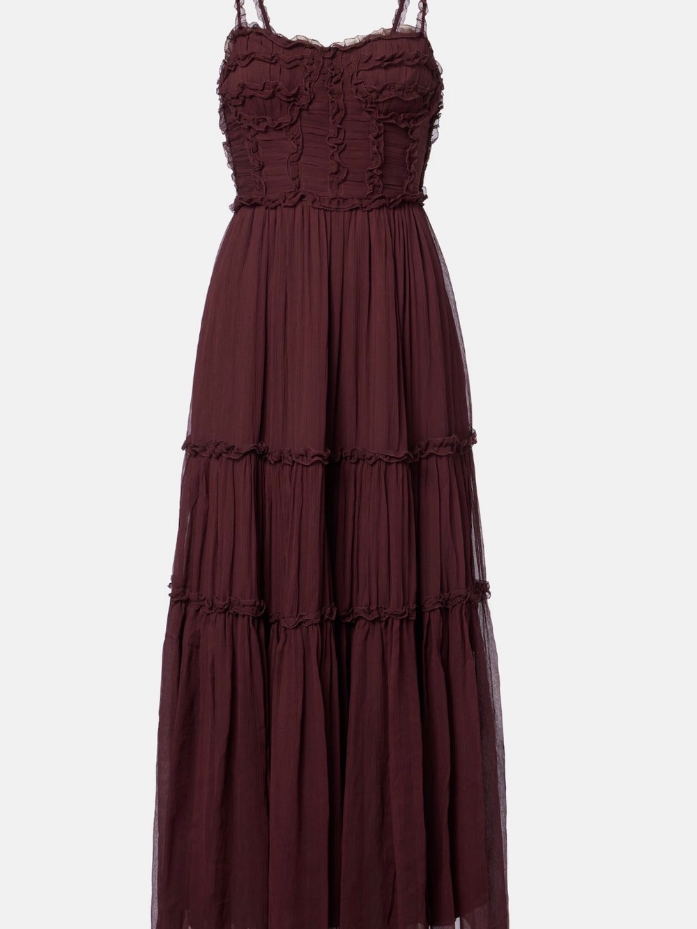 Ulla Johnson Wine Ruffle-Trim Tiered Maxi Dress